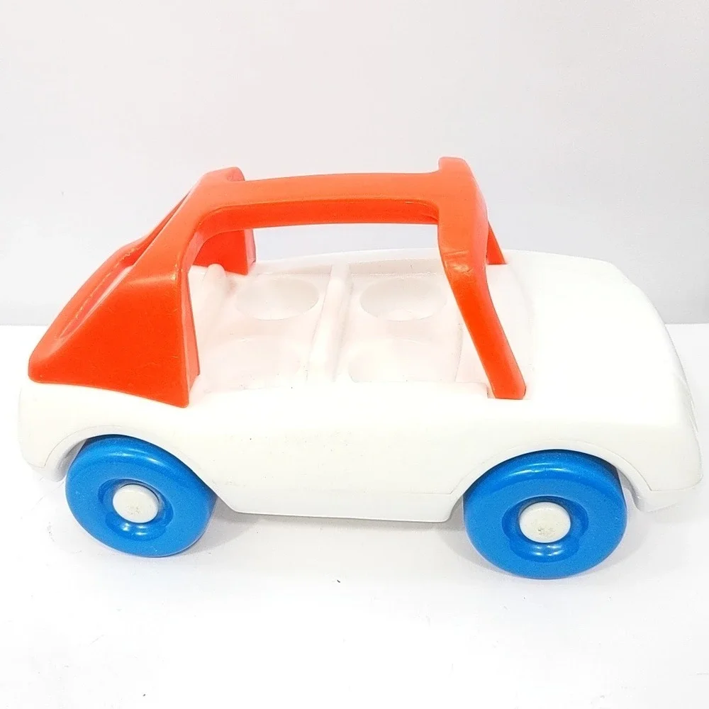 VTG Little Tikes White Convertible Car Toy Orange Top Blue Wheels 4 Seat 9.5in